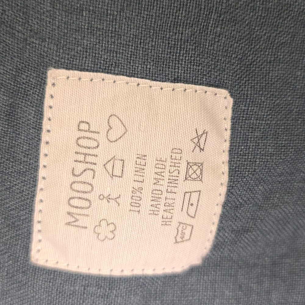 Mooshop Blue V-Neck Long Sleeve Linen Top W/Raw Hem, Size XXL 100% Linen - Picture 3 of 4